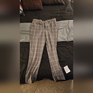 Plaid grey slim cut dress pants
